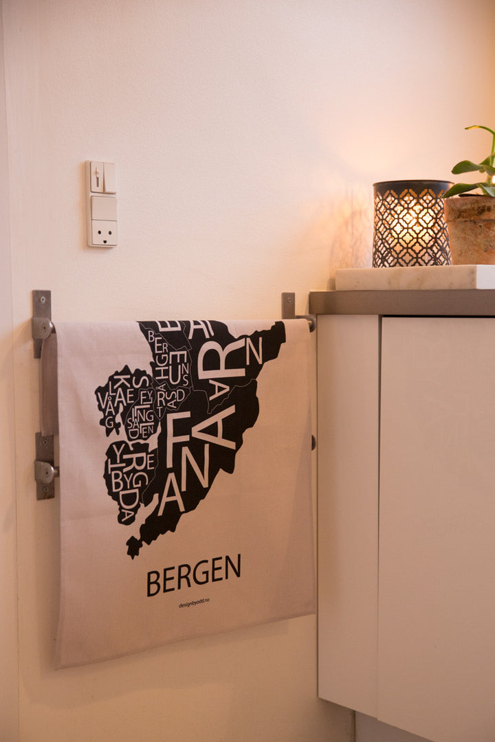 Kjøkkenhåndkle med Bergen kart