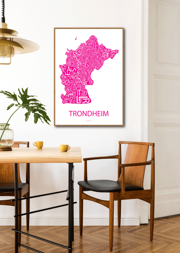 Plakat med håndtegnet kart av Trondheim